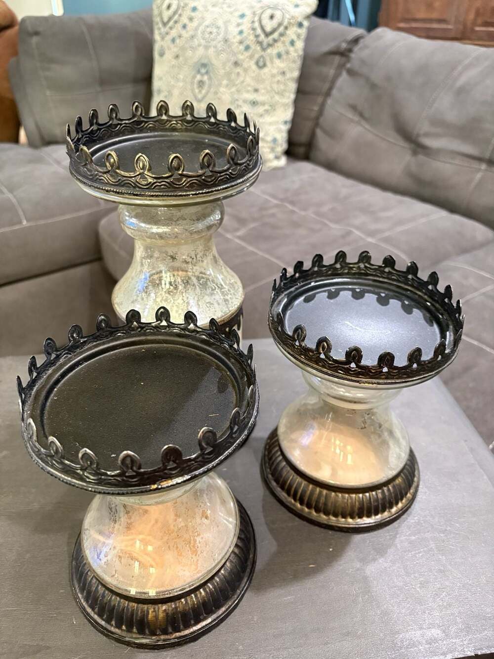 Pottery Barn Vintage Mercury Glass Pillar Candleholder Large